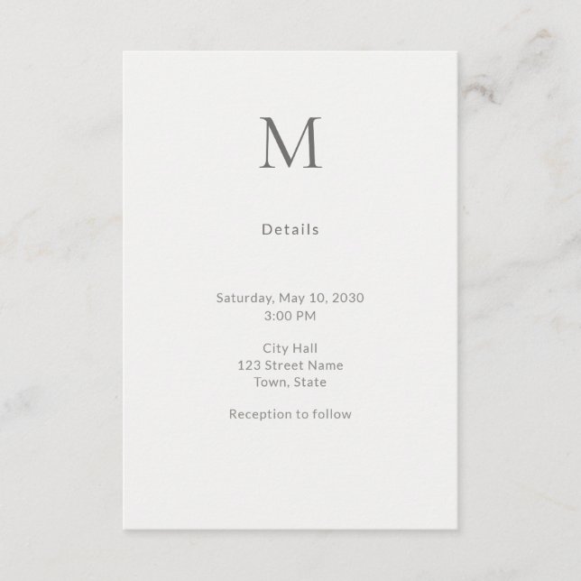 Single Initial Civil Wedding Details Card Tilläggskort (Framsida)