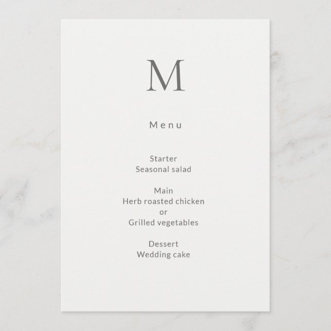 Single Initial Civil Wedding Menu Card Meny (Framsida)