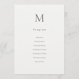 Single Initial Civil Wedding Program Card
