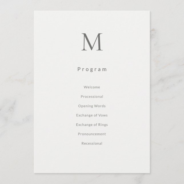 Single Initial Civil Wedding Program Card (Framsida)
