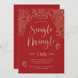 Single Mingle Valentine Party Red och Guld Inbjudningar