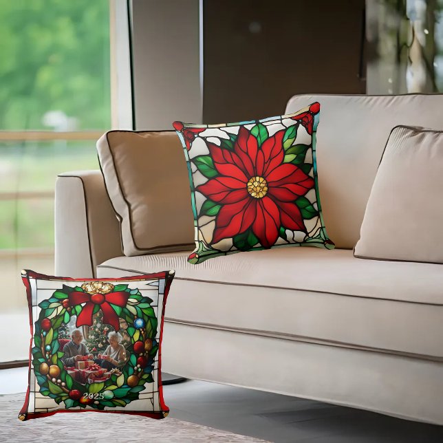 Single Poinsettias Faux-glaset Kudde (Skapare uppladdad)