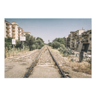 Single Railway Track in Southern Italy Fototryck