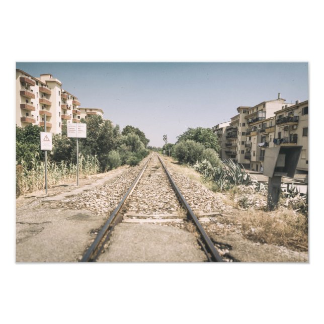 Single Railway Track in Southern Italy Fototryck (Framsidan)