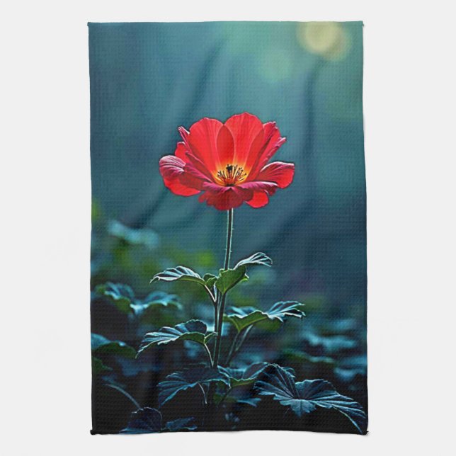 Single Red Bloom Focus Design Kökshandduk (Vertikal)