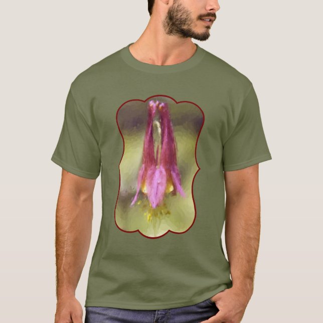 Single Red Columbine Flower Art T Shirt (Framsida)
