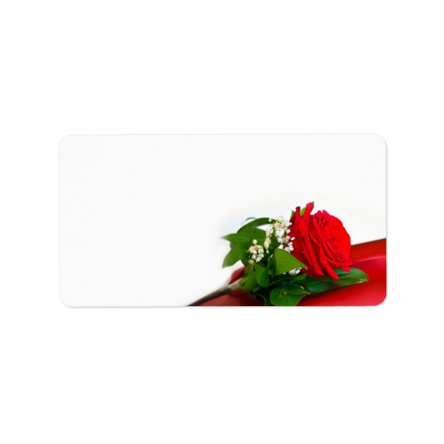 Single Red Rose – Floral White Background Adressetikett (Framsidan)
