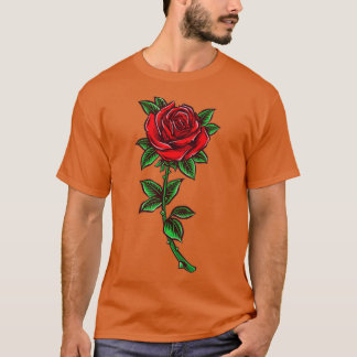 Single Red Rose Flower Romantic Love  T Shirt