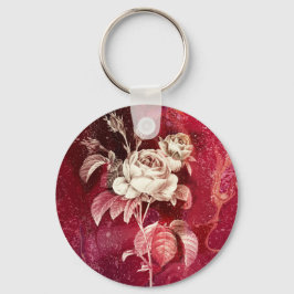 SINGLE ROSE  on Red Background Nyckelring