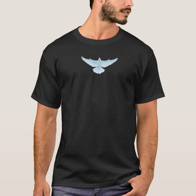 Single White Dove of Peace Flying High T Shirt (Framsida)