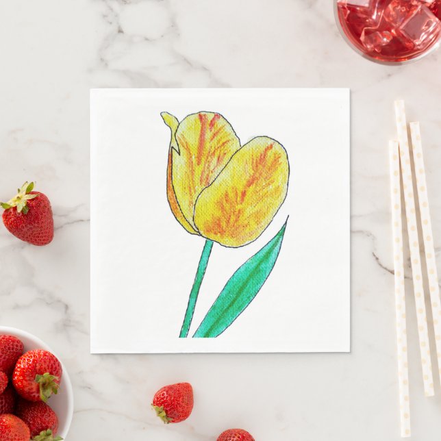 Single Yellow Tulip Red Highlights Pappersservett (Insitu)