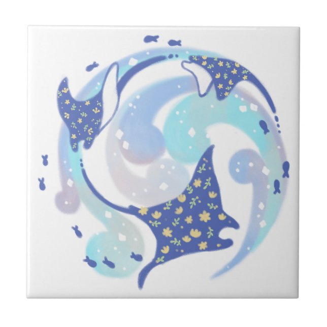 Singray in Ocean Illustration Kakelplatta (Framsidan)