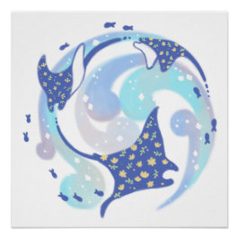 Singray in Ocean Illustration Perfect Poster