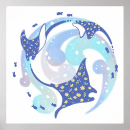 Singray in Ocean Illustration Poster