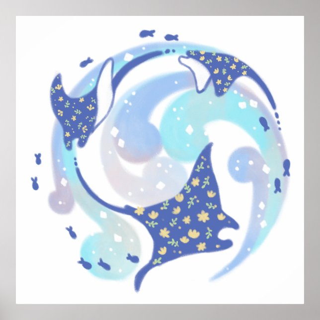 Singray in Ocean Illustration Poster (Framsidan)