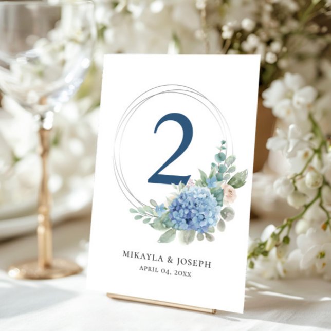 SINI Blue Hydrangea Bordsnummer Card (Skapare uppladdad)