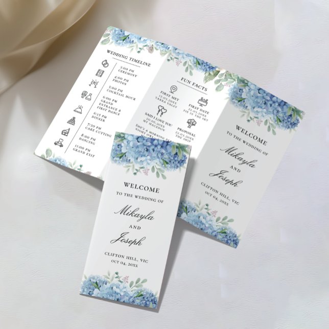 SINI Blue Hydrangea Trifold Bröllopsprogram Flyer (Skapare uppladdad)