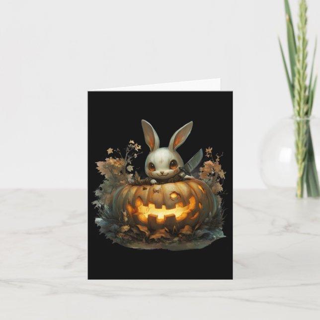 Sinister Bunny Mayhem Creepy Halloween Bunny Pumpk Kort (Framsida)