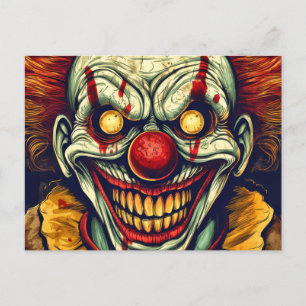 Sinister Carnival Clown Illustration Art Vykort