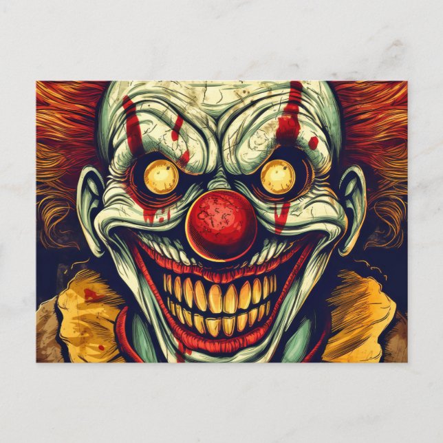 Sinister Carnival Clown Illustration Art Vykort (Framsida)