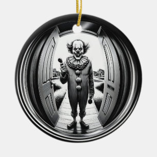 Sinister Clown vid din dörr   Fisheye Julgransprydnad Keramik