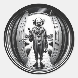 Sinister Clown vid din dörr | Fisheye Runt Klistermärke