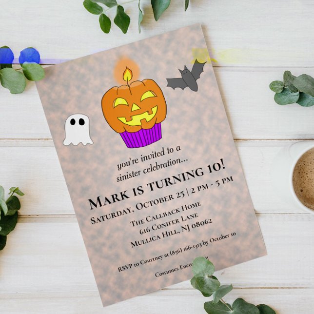 Sinister Firande Cupkaka Halloween Birthday Inbjudningar (Skapare uppladdad)