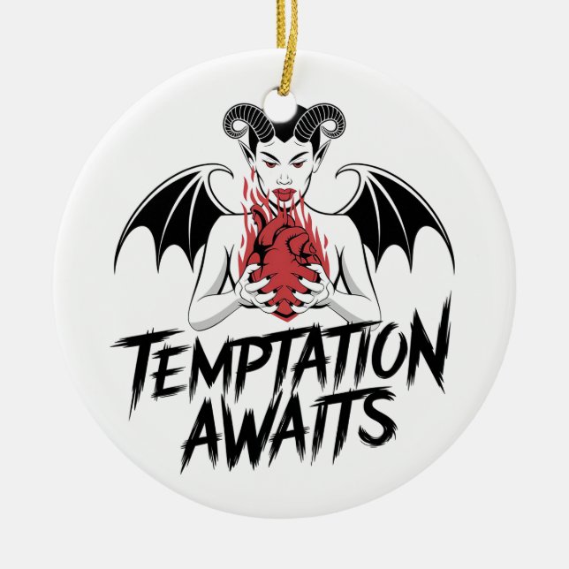 Sinister Gothic Demon Design - Temptation Awaits Julgransprydnad Keramik (Framsidan)