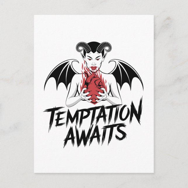 Sinister Gothic Demon Design - Temptation Awaits Vykort (Framsida)