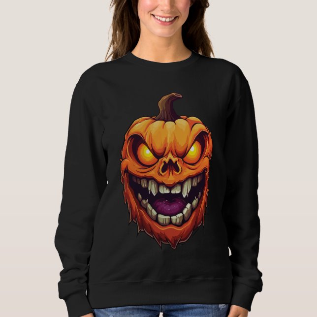 Sinister Grinning Pumpkin Head T Shirt (Framsida)