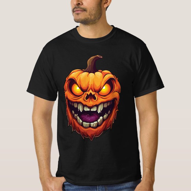Sinister Grinning Pumpkin Head T Shirt (Framsida)