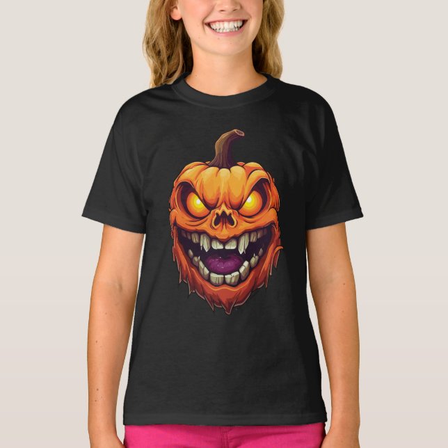 Sinister Grinning Pumpkin Head T Shirt (Framsida)