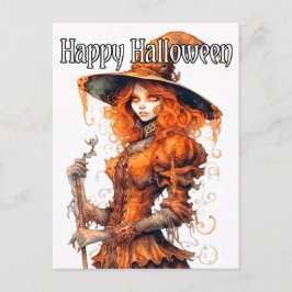 Sinister Salem Witch Illustration Happy halloween Vykort