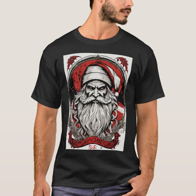Sinister Santa Circle Tee: Retro Vector Art by Dan T Shirt (Framsida)