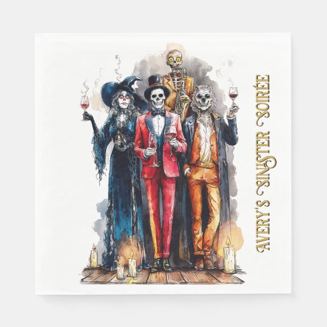 Sinister Soirée Halloween Gothic Party Decor Pappersservett (Framsidan)