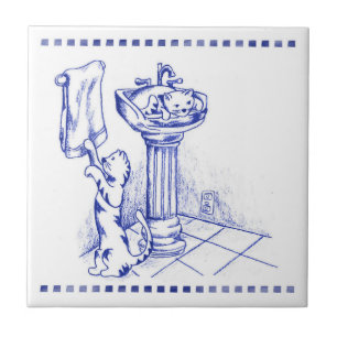 Sink and Towel Kattunge Bathroom Toile-utseende Kakelplatta
