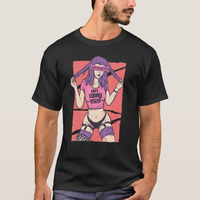 Sinnar inte i dag Jesus Gothic Girl Satanism Djävu T Shirt (Framsida)
