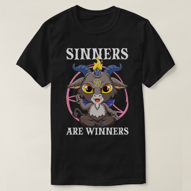 Sinners är vinnare Satanic Baphomet Satan Goat T Shirt (Design framsida)