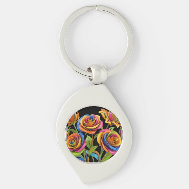 Sinnesblommor Swirl Silverfärgad Nyckelring (Framsidan)