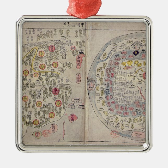 Sino koreansk världskarta julgransprydnad metall (Framsidan)