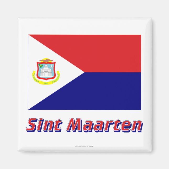 Sint Maarten Flagga med Namn Magnet (Framsidan)