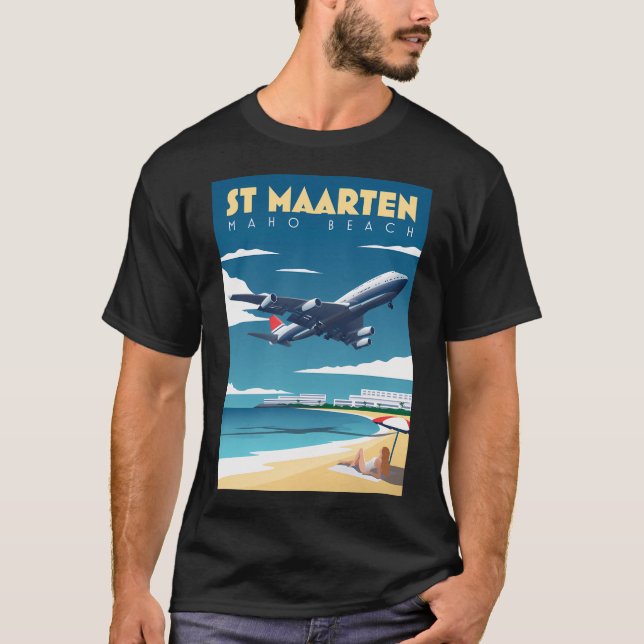 Sint Maarten - Maho Beach Aviation T Shirt (Framsida)