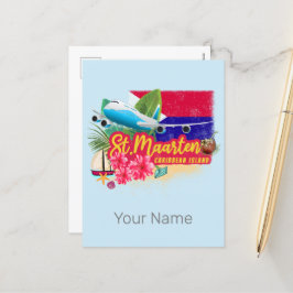 Sint Maarten Retro-Vintagen i Västindien Flygplan Helg Vykort