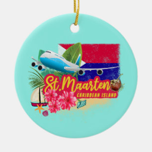 Sint Maarten Retro-Vintagen i Västindien Flygplan Julgransprydnad Keramik