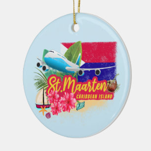 Sint Maarten Retro-Vintagen i Västindien Flygplan Julgransprydnad Keramik
