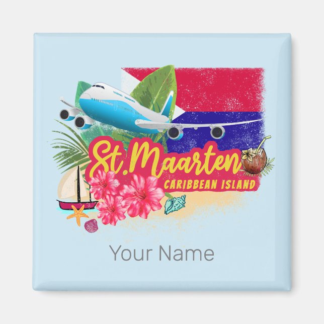 Sint Maarten Retro-Vintagen i Västindien Flygplan Magnet (Framsidan)