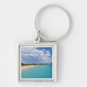 Sint Maarten - St. Martin Beach Scene Fyrkantig Silverfärgad Nyckelring