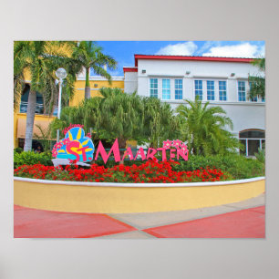 Sint Maarten, välkomstskylt, fotografi, holländska Poster