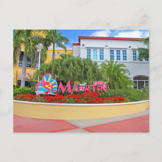 Sint Maarten, välkomstskylt, fotografi, holländska Vykort (Framsida)