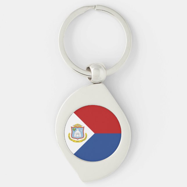 Sint Maartens flagga Swirl Silverfärgad Nyckelring (Framsidan)
